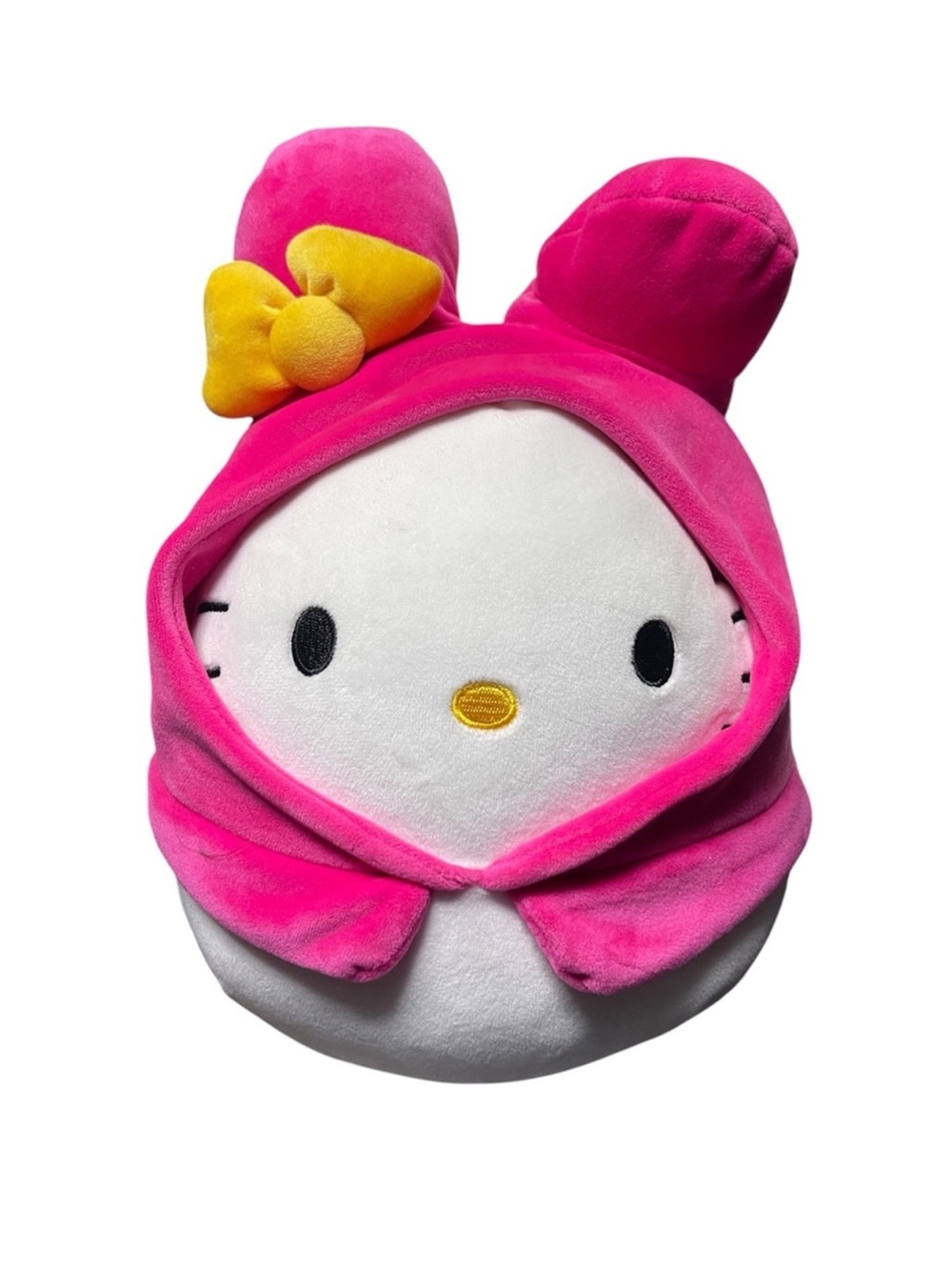 Sanrio Hello Kitty Squishmallows Plush Pink Hood with Yellow Bow pillow toy